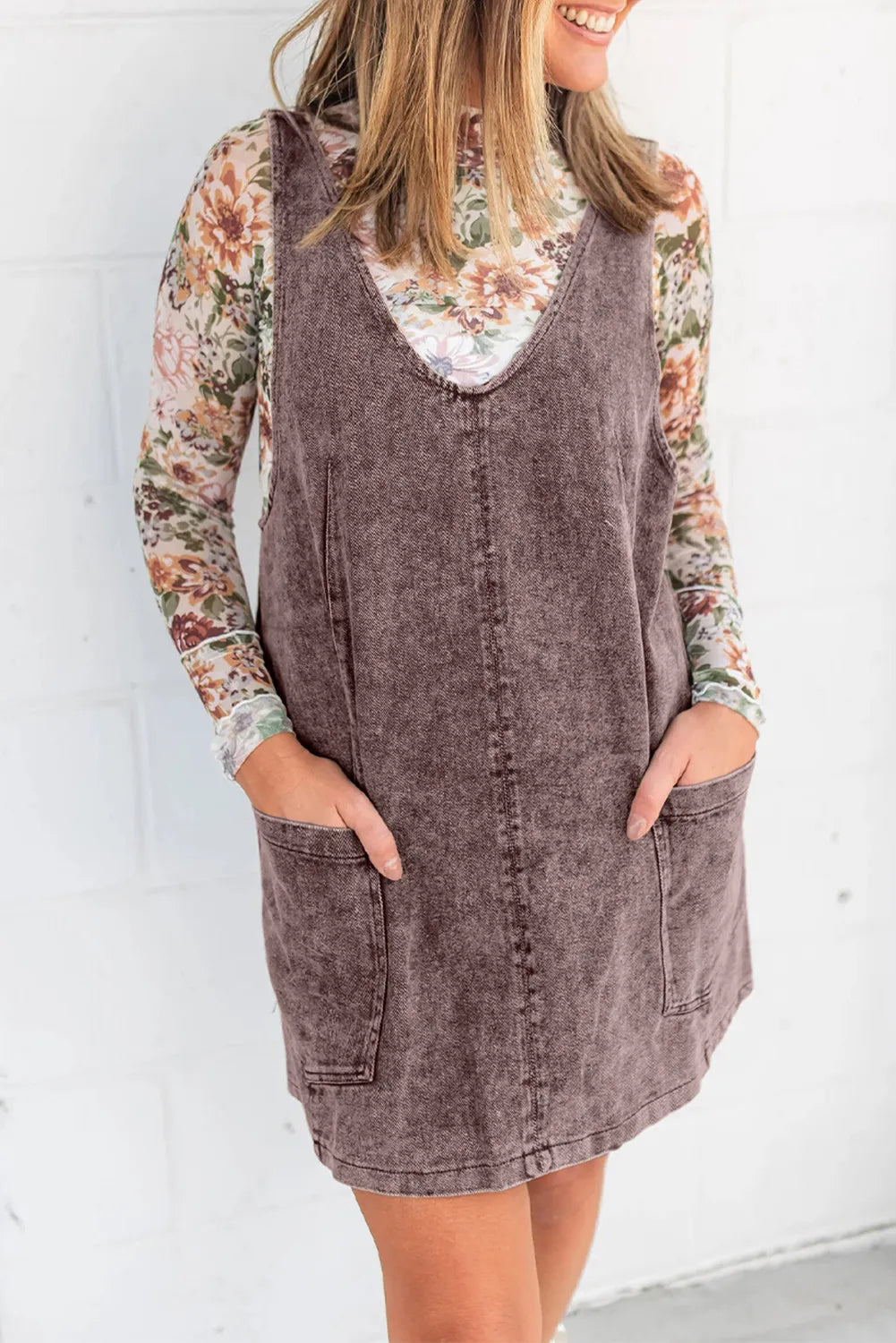 Deep V Denim Dress